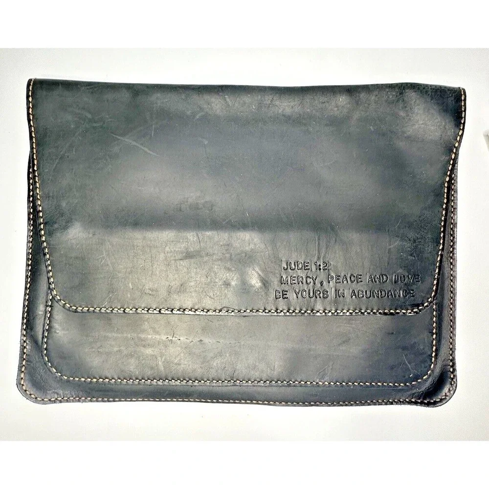 Attache Black Leather Handmade Briefcase Jude 1:2 Mercy Peace Love Abundance